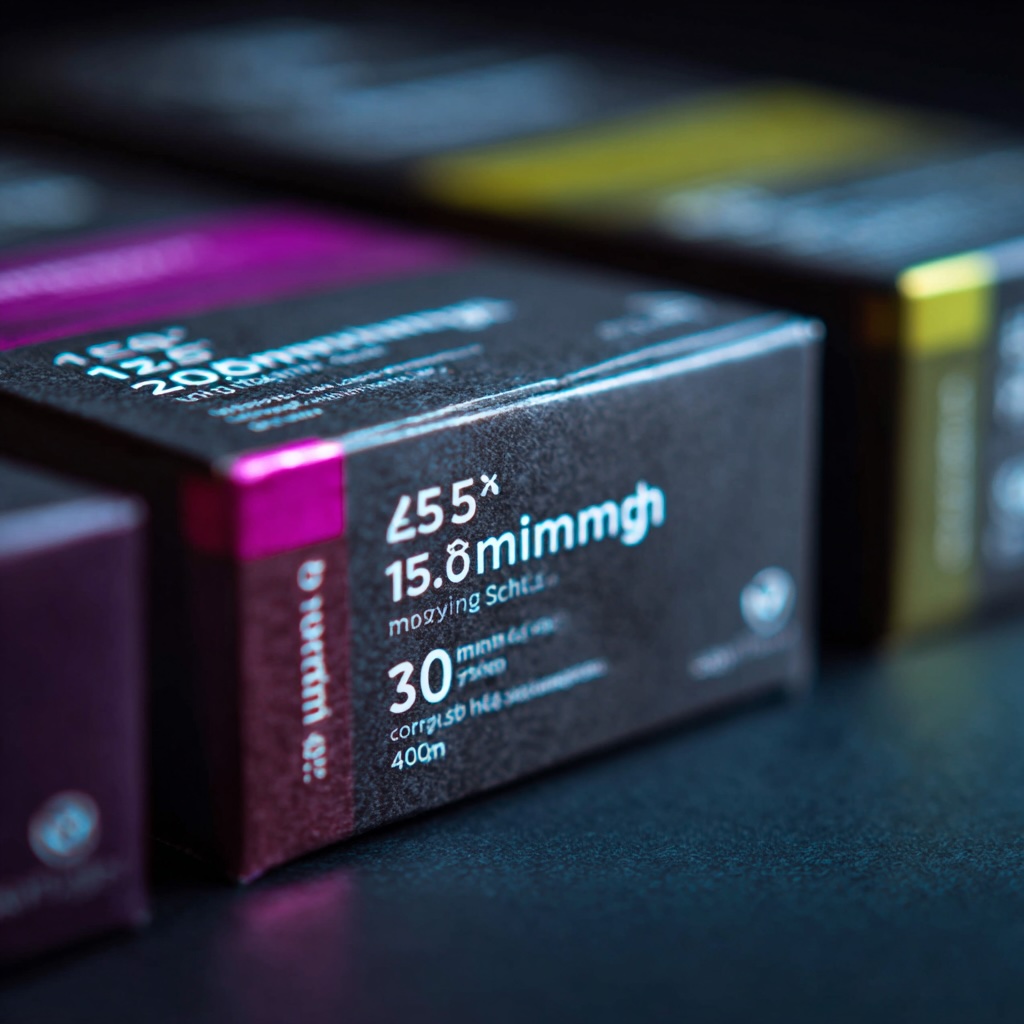 A close-up, studio-lit photo of three different professional compression sock boxes. The specific labels for "15-20 mmHg," "20-30 mmHg," and "30-40 mmHg" are sharply in focus. The packaging looks modern and premium.