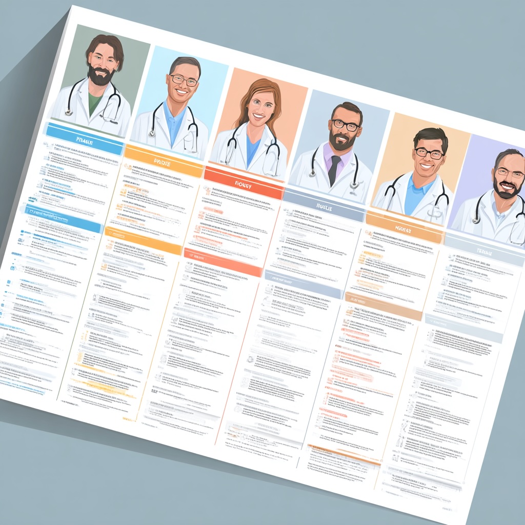 A professional medical infographic or table comparing the training and specialties of different vein experts. Clean, authoritative, and clinical.